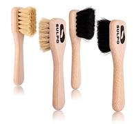 SULPO Cremebürste Tiegelbürste Schuhbürste - Weiche Bürste - Lederbürste Schmutzbürste für Leder Schuhe - 4 Stuck Set - 2 schwarz und 2 Natur - Schuhpflege