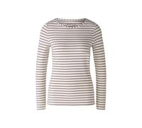 Oui - SUMIKO Langarmshirt elastische Cotton-Modalmischung dk brown offwhite - Gr. - 42
