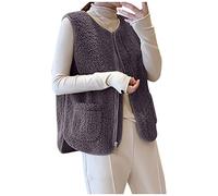 SumLeiter Damen ärmellose Plüsch Winterjacke teddyweste Polar Fleeceweste Lässige Teddy Vest Warm Teddyfleece Mantelweste Vintage Damenweste Pelzjacke & Leicht Herbstmantel Pullunder