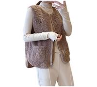 SumLeiter Damen ärmellose Plüsch Winterjacke teddyweste Polar Fleeceweste Lässige Teddy Vest Warm Teddyfleece Mantelweste Vintage Damenweste Pelzjacke & Leicht Herbstmantel Pullunder