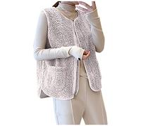 SumLeiter Damen ärmellose Plüsch Winterjacke teddyweste Polar Fleeceweste Lässige Teddy Vest Warm Teddyfleece Mantelweste Vintage Damenweste Pelzjacke & Leicht Herbstmantel Pullunder