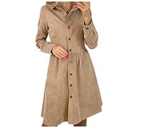SumLeiter Damen Cordkleider Casual Kleider Swing Langarm Hemdkleid Einreiher Blusenkleid Elegant Longshirt Herbst Leinen Tunikakleider Minikleid Vintage Shirtkleid Winterkleid Lang A-Linien Kleid