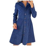 SumLeiter Damen Cordkleider Casual Kleider Swing Langarm Hemdkleid Einreiher Blusenkleid Elegant Longshirt Herbst Leinen Tunikakleider Minikleid Vintage Shirtkleid Winterkleid Lang A-Linien Kleid
