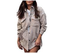 SumLeiter Damen Hemdjacke Herbst/Winter Hemdbluse legant Hahnentritt Blazer Parka Langarm Revers Sakko Bequem Warme Anzugjacke Locker Freizeithemd Vintage Jacken Mäntel Lässige Outwear