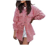 SumLeiter Damen Hemdjacke Herbst/Winter Hemdbluse legant Hahnentritt Blazer Parka Langarm Revers Sakko Bequem Warme Anzugjacke Locker Freizeithemd Vintage Jacken Mäntel Lässige Outwear