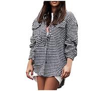 SumLeiter Damen Hemdjacke Herbst/Winter Hemdbluse legant Hahnentritt Blazer Parka Langarm Revers Sakko Bequem Warme Anzugjacke Locker Freizeithemd Vintage Jacken Mäntel Lässige Outwear