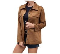 SumLeiter Damen Hemdjacke Revers Einreiher Winterjacke Warmer Freizeitjacke Faux Wildleder Hemd Blusen Wintercoat Langarm Hemdbluse Outwear dünne Jacke Lässige Strickjacke Vintage Übergangsjacke