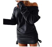 SumLeiter Damen Pulloverkleid lässig einfarbig Langarm Sweatshirt Herbst Minikleid sexy schulterfrei strickkleider pullikleid Causual Knielange sweatkleid Teenager Mädchen Jumper Sweatshirt Kleid