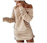 SumLeiter Damen Pulloverkleid lässig einfarbig Langarm Sweatshirt Herbst Minikleid sexy schulterfrei strickkleider pullikleid Causual Knielange sweatkleid Teenager Mädchen Jumper Sweatshirt Kleid