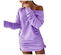 SumLeiter Damen Pulloverkleid lässig einfarbig Langarm Sweatshirt Herbst Minikleid sexy schulterfrei strickkleider pullikleid Causual Knielange sweatkleid Teenager Mädchen Jumper Sweatshirt Kleid