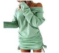 SumLeiter Damen Pulloverkleid lässig einfarbig Langarm Sweatshirt Herbst Minikleid sexy schulterfrei strickkleider pullikleid Causual Knielange sweatkleid Teenager Mädchen Jumper Sweatshirt Kleid