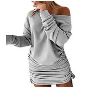 SumLeiter Damen Pulloverkleid lässig einfarbig Langarm Sweatshirt Herbst Minikleid sexy schulterfrei strickkleider pullikleid Causual Knielange sweatkleid Teenager Mädchen Jumper Sweatshirt Kleid