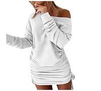 SumLeiter Damen Pulloverkleid lässig einfarbig Langarm Sweatshirt Herbst Minikleid sexy schulterfrei strickkleider pullikleid Causual Knielange sweatkleid Teenager Mädchen Jumper Sweatshirt Kleid