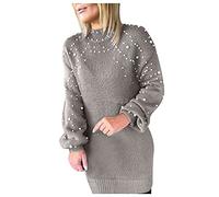 SumLeiter Damen Strickkleider Casual Winterkleid Strickkleid Sexy Perlen Sweatshirt Blusenkleid Langarm pulloverkleider Warm pullikleid Loose Sweatkleid Stretch Wickelkleid Elegant Sweater Kleid