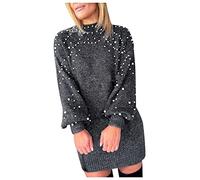 SumLeiter Damen Strickkleider Casual Winterkleid Strickkleid Sexy Perlen Sweatshirt Blusenkleid Langarm pulloverkleider Warm pullikleid Loose Sweatkleid Stretch Wickelkleid Elegant Sweater Kleid