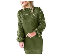 SumLeiter Damen Strickkleider Casual Winterkleid Strickkleid Sexy Perlen Sweatshirt Blusenkleid Langarm pulloverkleider Warm pullikleid Loose Sweatkleid Stretch Wickelkleid Elegant Sweater Kleid