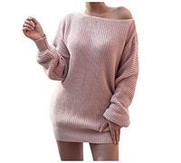 SumLeiter Damen strickkleider lässig einfarbig lässig pullikleid V-Ausschnitt Sweater Kleid Locker Jumper pulloverkleider elegant Minikleid Wickelkleid Mode Stricksweat Strickpullover Winterkleid