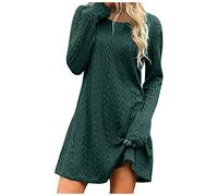 SumLeiter Damen strickkleider lässig einfarbig lässig pullikleid V-Ausschnitt Sweater Kleid Locker pulloverkleider elegant Minikleid Wickelkleid Mode Stricksweat Strickpullover Winterkleid, 3XL, Grün