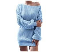 SumLeiter Damen strickkleider lässig einfarbig lässig pullikleid V-Ausschnitt Sweater Kleid Locker Jumper pulloverkleider elegant Minikleid Wickelkleid Mode Stricksweat Strickpullover Winterkleid