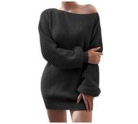 SumLeiter Damen strickkleider lässig einfarbig lässig pullikleid V-Ausschnitt Sweater Kleid Locker Jumper pulloverkleider elegant Minikleid Wickelkleid Mode Stricksweat Strickpullover Winterkleid