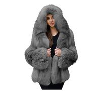 SumLeiter Damen Winterjacke mit Kapuze Kunstpelz Pelzmantel Faux Für Pelzjacke Wintermantel warme Plüschjacke Fellmantel Flauschige Fleecejacke Lockere Kunstpelzjacke Teddy Coat Outerwear, Grau, S