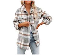 SumLeiter Damen Wollhemd Locker Freizeithemd Kariertes Langarmshirt Vintage flanellhemd Lässige holzfällerhemd elegant Lange Ärmel Bluse Oversized Cardigan Mode Strickjacke Loose Hemdbluse