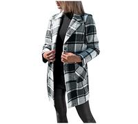 SumLeiter Winterjacke Damen karierter Anzug Wolljacke mode einreihiger Wollmantel Lässige Hemdjacke Karo Blazerjacke Blazermantel Revers Slim fit Dufflecoat Winterparka Trenchcoat Fleecejacke