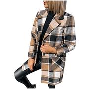 SumLeiter Winterjacke Damen karierter Anzug Wolljacke mode einreihiger Wollmantel Lässige Hemdjacke Karo Blazerjacke Blazermantel Revers Slim fit Dufflecoat Winterparka Trenchcoat Fleecejacke