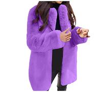 SumLeiter Winterjacke Damen Wintermantel Revers Kunstpelzjacke Flaumig Pelzmantel Winter Warme Plüschjacke elegant Kunstpelz Mantel Teddy Coat Lockere Winter Fellmantel Outerwear F Violett M