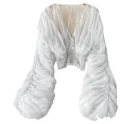 Sumleno Damen-Oberteil mit Glockenärmeln, sexy, Vintage-Stil, V-Ausschnitt, Lange Ärmel, Spitze, Renaissance-Hemd, Y2K, ästhetisches und Elegantes Oberteil, Weiss/opulenter Garten, Einheitsgröße