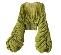 Sumleno Damen-Oberteil mit Glockenärmeln, sexy, Vintage-Stil, V-Ausschnitt, Lange Ärmel, Spitze, Renaissance-Hemd, Y2K, ästhetisches und Elegantes Oberteil, Grün, Einheitsgröße