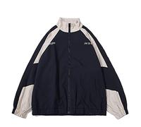 Sumleno Y2k Jacke für Frauen Zip Up Bomberjacke Y2k Kleidung Racing Varsity Jacke Oversized Color Block Jacke Unisex, B Navy, L