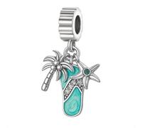 Summer Beach Collection Charm für Pandora-Armbänder, Flip-Flop, Seestern und Palme, elegant plattiert in feinem Silber, verziert mit funkelnden Kristallen, in Geschenkbox, One Size, Metall, zirkonia