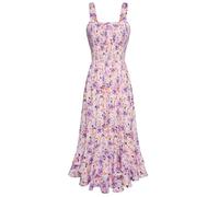 Summer Dress Damen Maxikleid Blumenkleid Freizeitkleid Swing Trägerkleid Abendkleid XL Gelbe Violette Blume