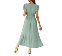 Summer Dress for Women plisseekleid Boho Damen Einfarbig V-Ausschnitt Rüschen Kurzarm Midi Kleid Leopardenmuster trägerkleid(Mintgrün, M)