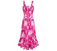 Summer Dress for Women Strandkleid Blumenkleid Freizeitkleid Swing Trägerkleid Abendkleid XL Rosa Lila Blume