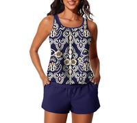 Summer Mae Blouson Damen Tankini Badeanzüge Bauchweg Bescheiden 2025 Zweiteiler mit sportlichen Taschen Badeanzüge, Schöne Krone, XL