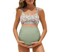 Summer Mae Gerippter Schwangerschafts-Bikini, Badeanzug für Damen, hohe Taille, zweiteiliger Badeanzug, bauchfreies Oberteil, Schwangerschaftsbademode, Salbei-Wildblume, 36-38