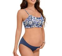 Summer Mae Rüschen-Schwangerschafts-Badeanzug, zweiteilig, niedriger Bund, Bikini, geraffter, geräucherter Badeanzug für die Schwangerschaft, 40