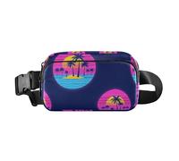Summer Neon Coconut Tree Sunset Beach Trendy Waist Pack Crossbody Bag for Women Men Large Capacity Sling Bag Travel Accessory with Adjustable Strap for Travel Shopping Running