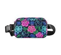 Summer Neon Hibiscus Frangipani Flower Trendy Waist Pack Crossbody Bag for Women Men Mini Sling Chest Bag with Adjustable Strap for Travel Gym Work