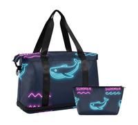 Summer Neon Whale Wave Black Sports Gym Bag Gym Bag Gym Bag with Adjustable Strap for Workout Large Capacity, Summer Neon Whale Wave Black, One Size, Summer Neon Whale Wave Black, 1 size