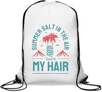 Summer Salt In The Air Sand In My Hair Palm Trees In My Hand Gym Sack Casual Drawstring Bag White