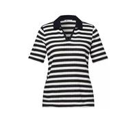 Poloshirt STREET ONE, Damen, Gr. 38, shadowed navy, Strick, Obermaterial: 65% Baumwolle, 35% Polyester, gestreift, normal hüftbedeckend, V-Ausschnitt, Shirts Poloshirt, Sommer-Strick-Polo mit Streifen