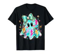 Summerween Ghost Preppy Bow Lightning Bolt Leopard, blau T-Shirt