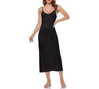 Summienlink Damen Lang Full Slip für Unterkleider V Ausschnitt Nachthemd Sexy Cami Kleid, schwarz, Small