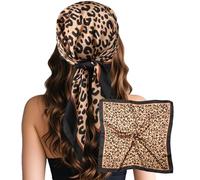 Sumolux Kopftuch für Damen, Satin, Seide, Schal, Bandana, Haarwickel, Nacht, groß, quadratisch, 69,8 cm, braunes leopardenmuster, Einheitsgröße