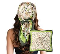 Sumolux Kopftuch für Damen, Satin, Seide, Schal, Bandana, Haarwickel, Nacht, groß, quadratisch, 69,8 cm, Grüne Schmetterlingsblume, Einheitsgröße