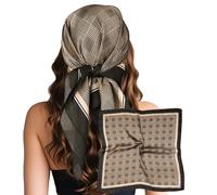 Sumolux Kopftuch für Damen, Satin, Seide, Schal, Bandana, Haarwickel, Nacht, groß, quadratisch, 69,8 cm, Kaffeefarbene Karomust, Einheitsgröße