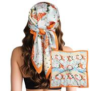 Sumolux Kopftuch für Damen, Satin, Seide, Schal, Bandana, Haarwickel, Nacht, groß, quadratisch, 69,8 cm, Orange Blumen, Einheitsgröße